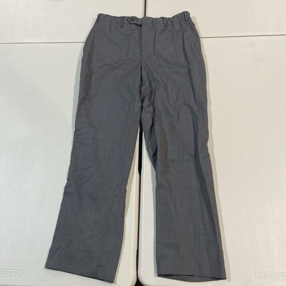 Mens 34 Canali Taupe Pleated & Cuffed Wool Trousers Made Italy